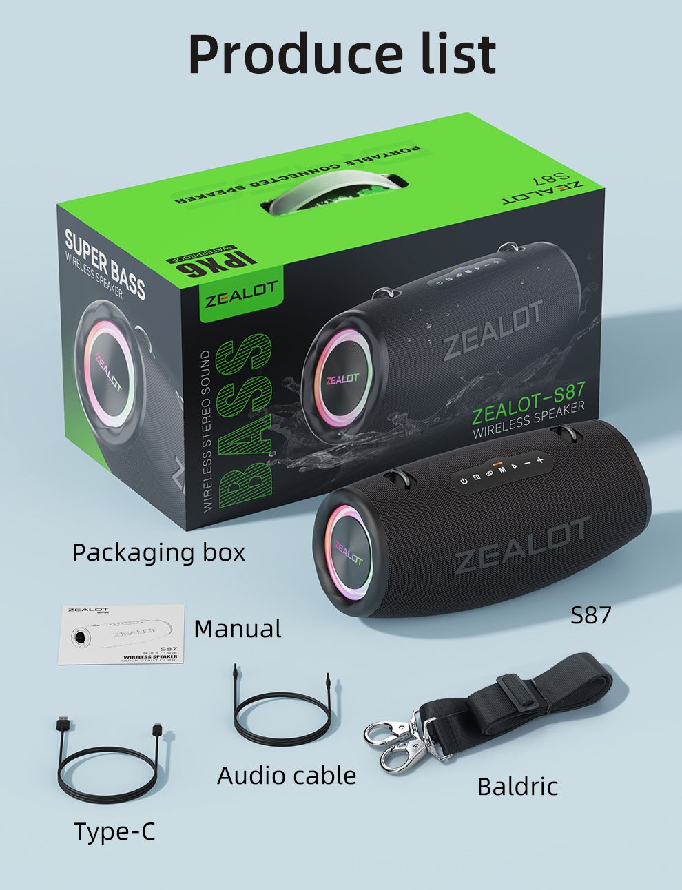 Zealot S87 Bluetooth Portable Speaker – Powerful Bass | 20H Playtime | Waterproof