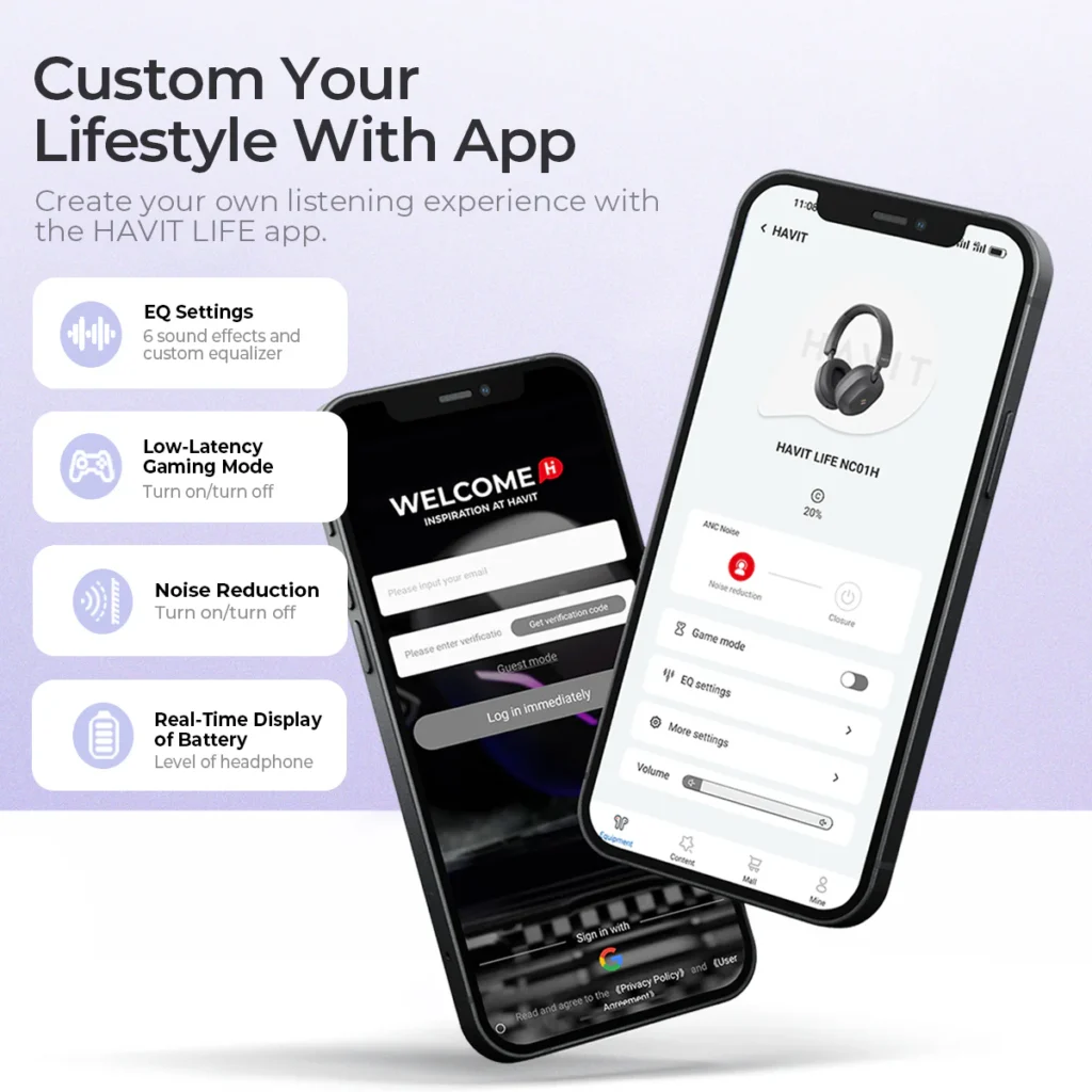 Havit H668BT LIFE NC01H Hi-Res Foldable Active Noise Cancelling Wireless Bluetooth Headphones