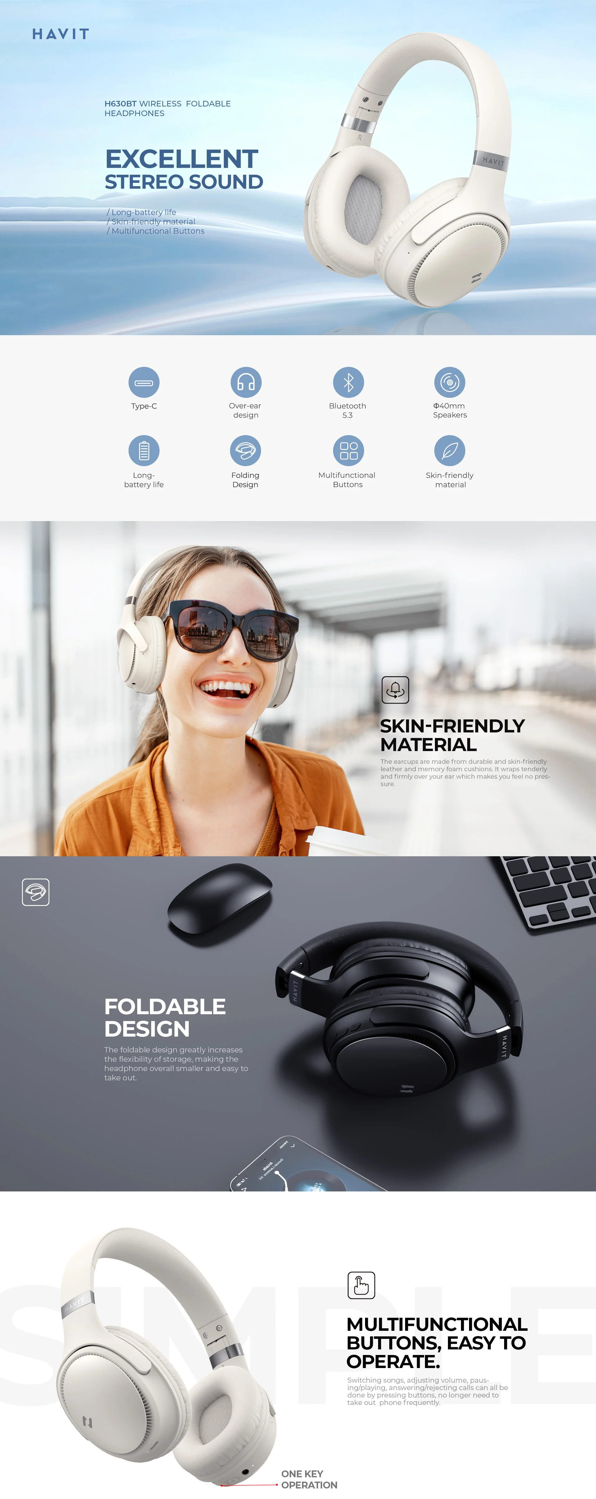 Havit H630BT Wireless Bluetooth Headphones