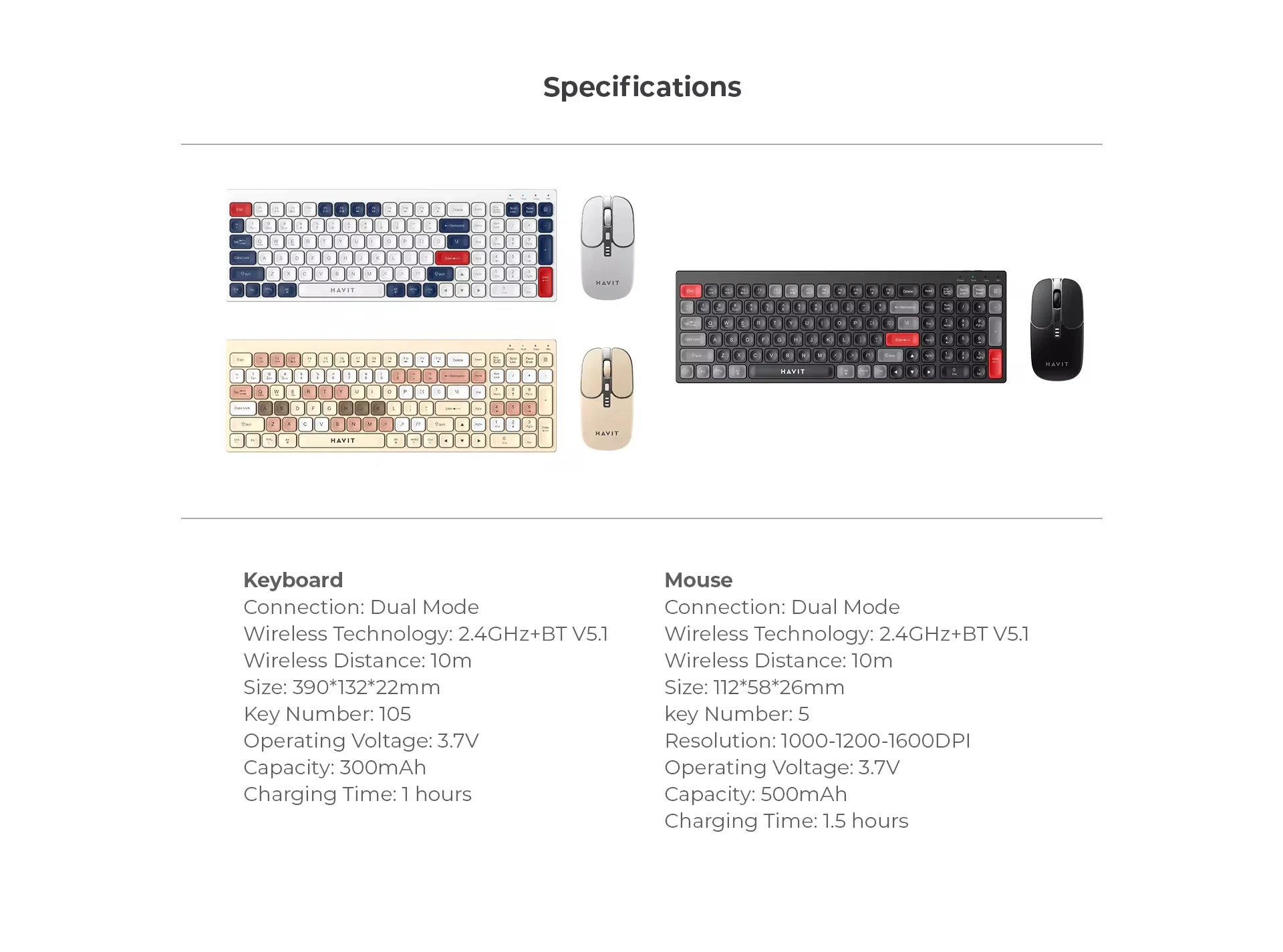 Havit KB830WB Dual Mode Wireless Keyboard & Mouse Combo
