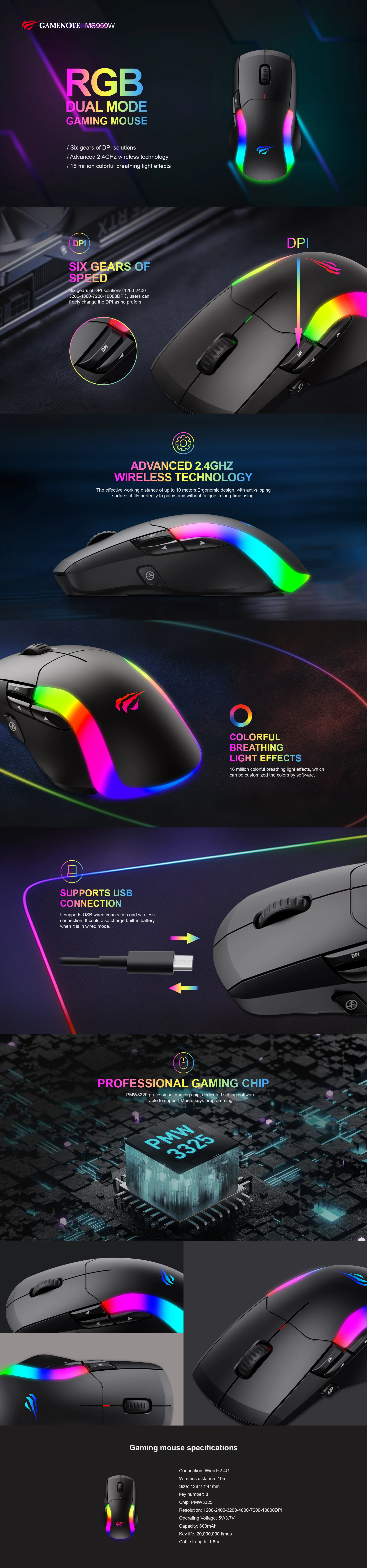 Havit MS959W RGB Dual Mode Gaming Mouse