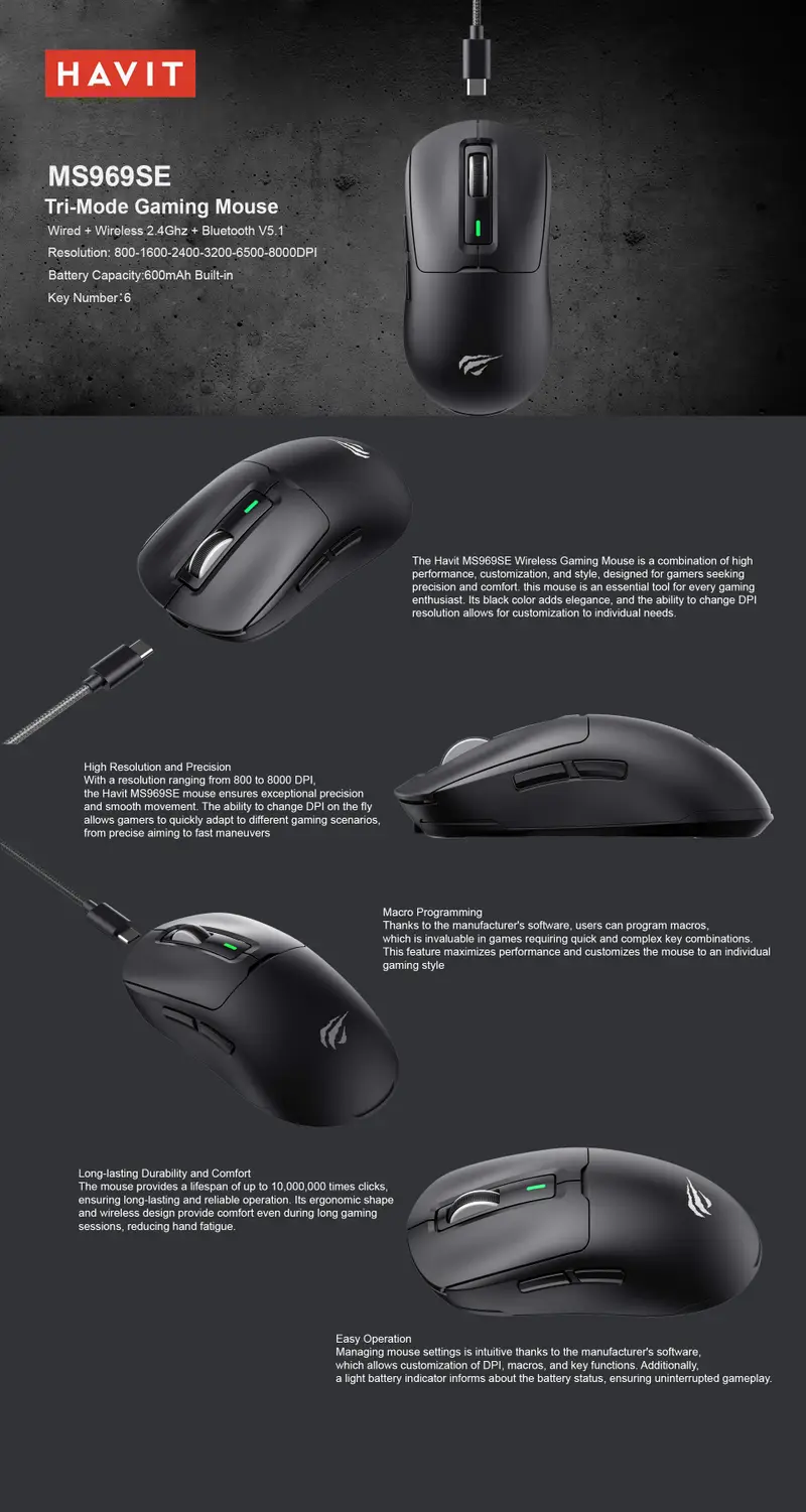 HAVIT MS969SE Tri-Mode Gaming Mouse