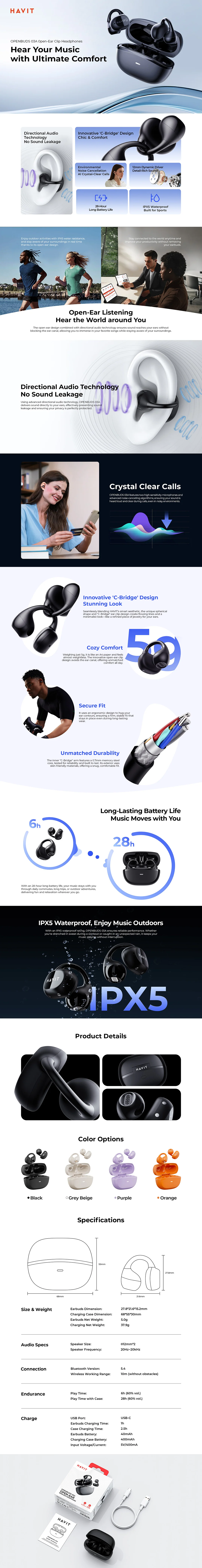HAVIT OpenBuds 03A (OWS916 Lite) True Wireless Earbuds