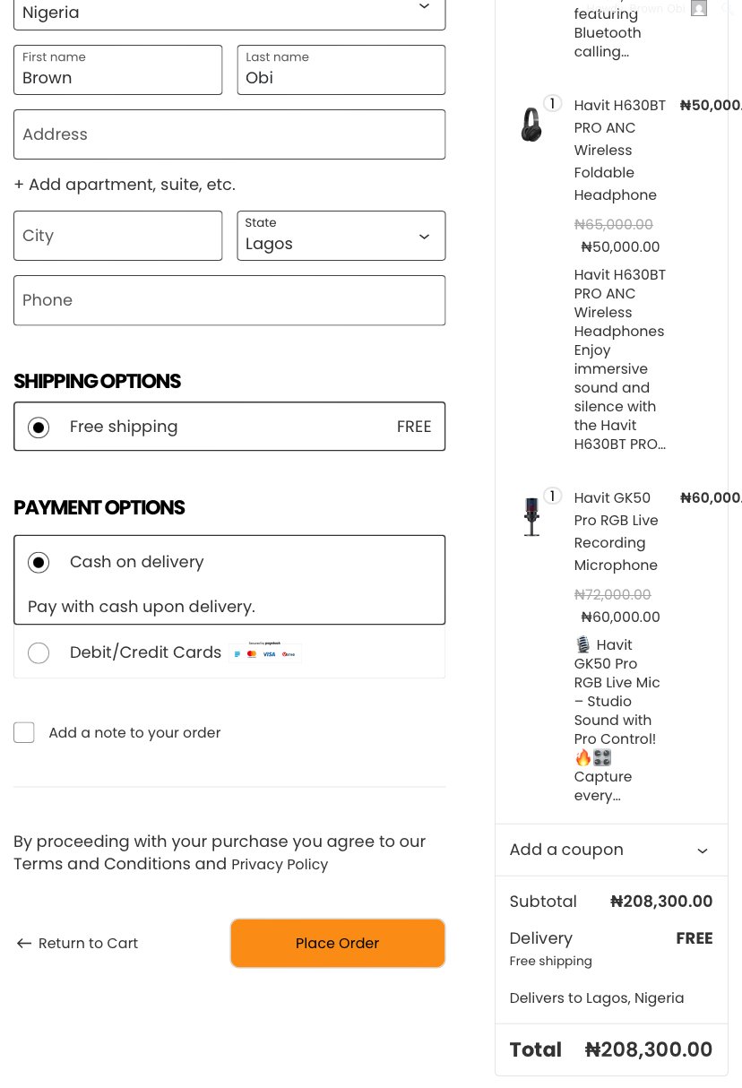 Click on order