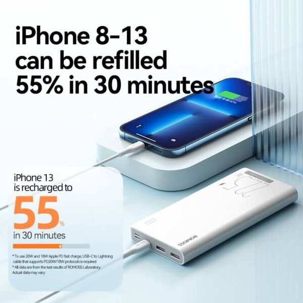 ROMOSS Sense 6F 20000mAh Power Bank – 30W PD Fast Charging, Triple Input & Compact Design ⚡ Stay connected with the ROMOSS Sense 6F 20000mAh power bank, designed for fast charging (30W PD) and multi-device support. With triple input ports (Type‑C, Micro‑USB, Lightning) and the ability to charge 3 devices at once, it’s perfect for Nigerians dealing with NEPA outages, travel, and daily commutes. Compact, airline‑safe, and reliable — your ultimate backup power solution!
