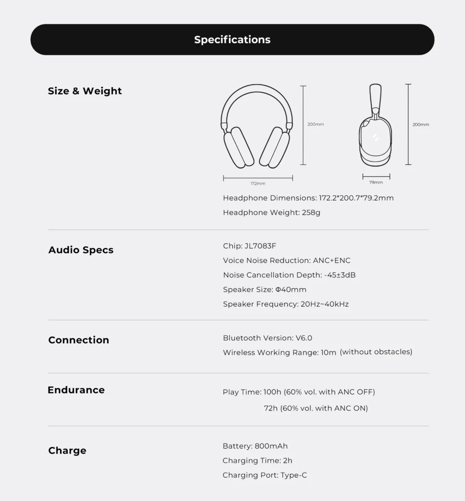 Havit H670BT SPACE S1 Adaptive Hybrid ANC Bluetooth Headphones