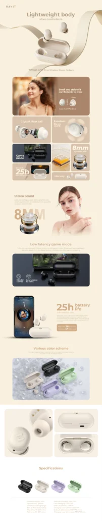 Havit TW969 Lite True Wireless Stereo (TWS) Earbuds