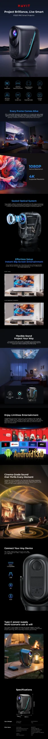 Havit PJ220 PRO Android TV 13 Smart Projector