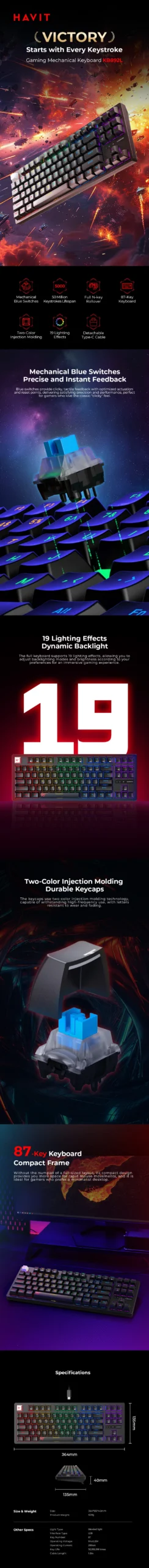 Havit KB892L RGB Backlit Mechanical Gaming Keyboard